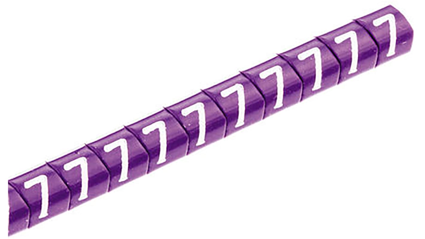 HellermannTyton Helagrip Kabel-Markierer, aufsteckbar, Beschriftung: 7, Weiß auf Violett, Ø 4mm - 9mm, 5mm x 6,8 mm,