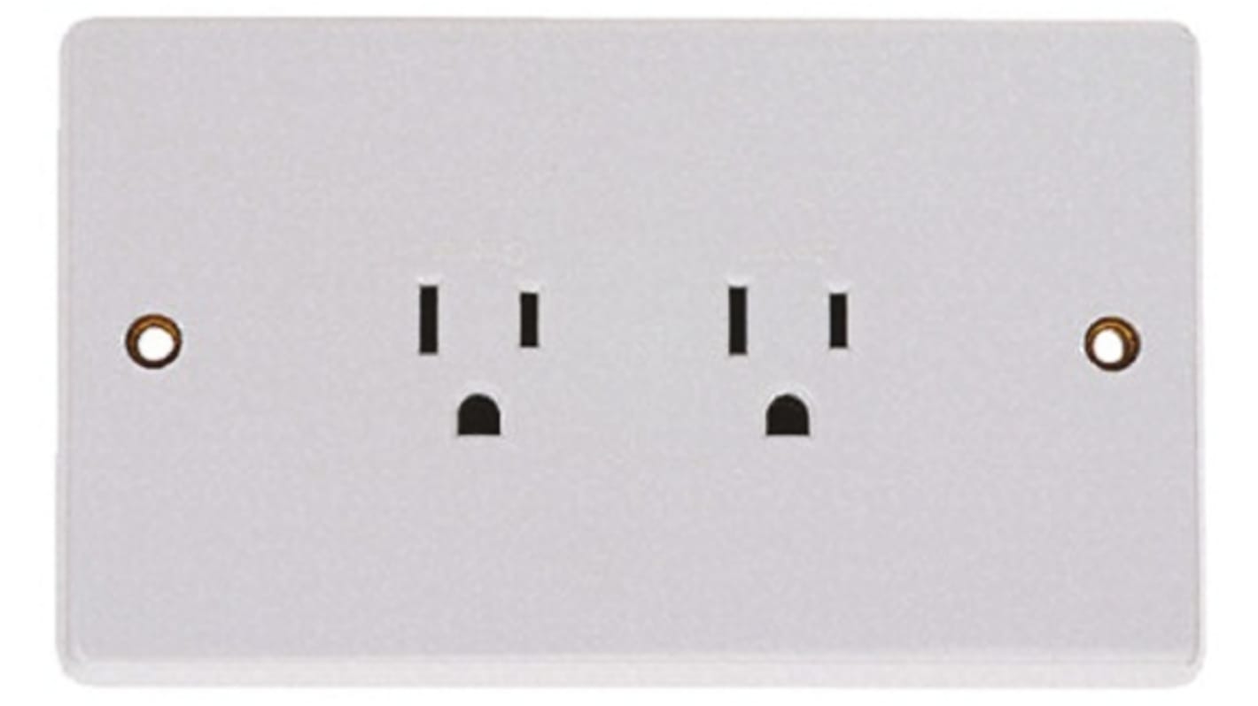 Crabtree White 2 Gang Power Socket, 15A, NEMA 5-15R