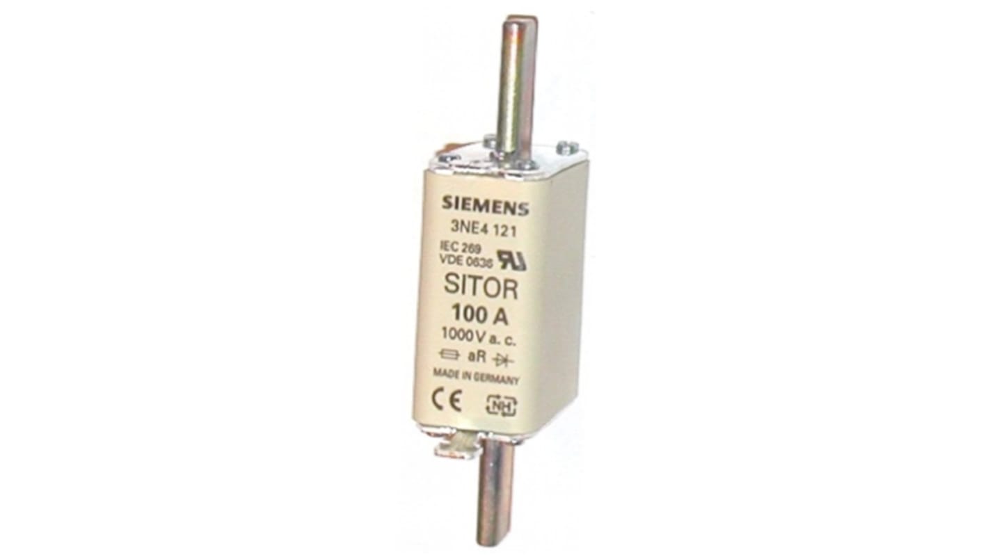 Fusibile con linguette centrate, Siemens, 100A, fusibile NH0, standard DIN 43620, IEC 60269-2-1, VDE 0636, cat. aR