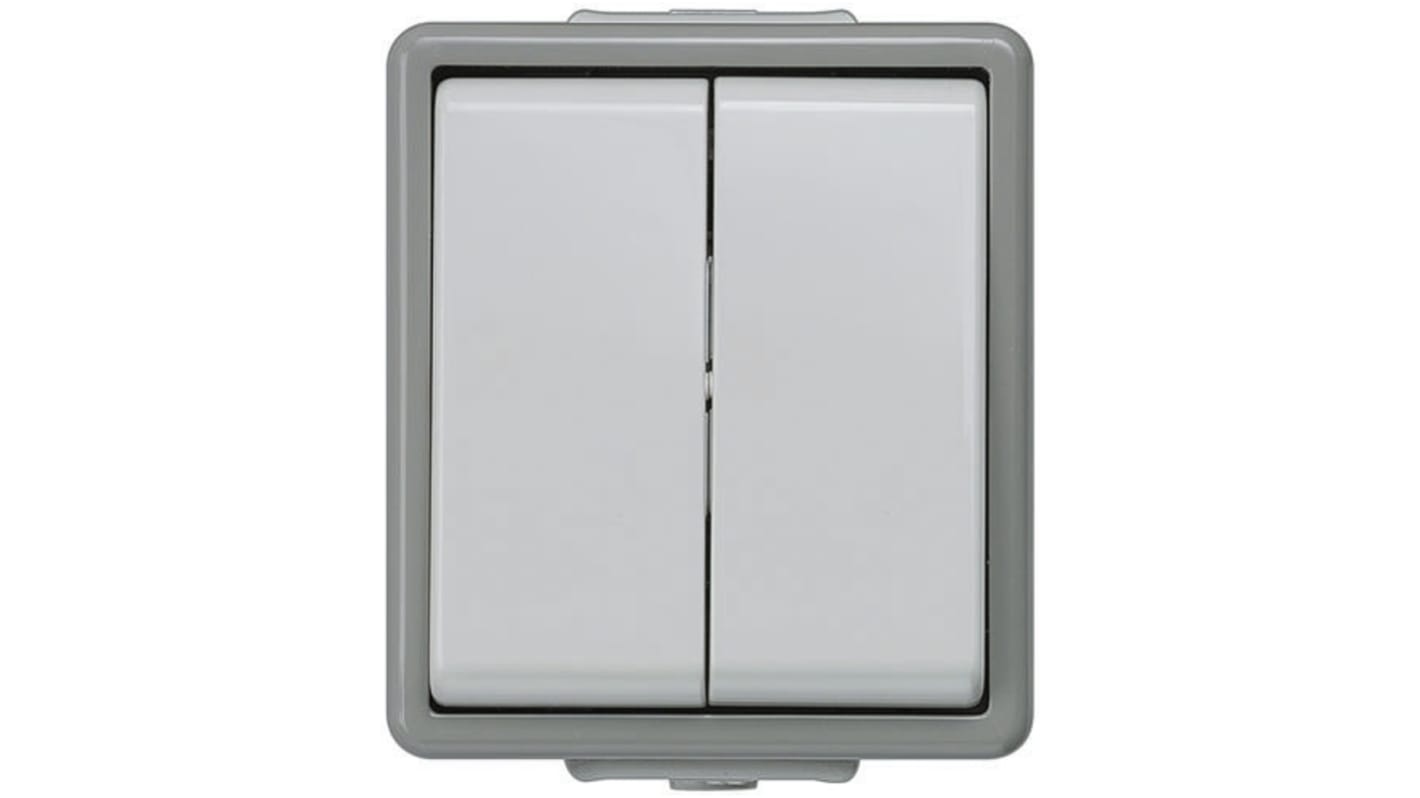 Siemens Grey Rocker Light Switch, 2 Way, 2 Gang, Delta