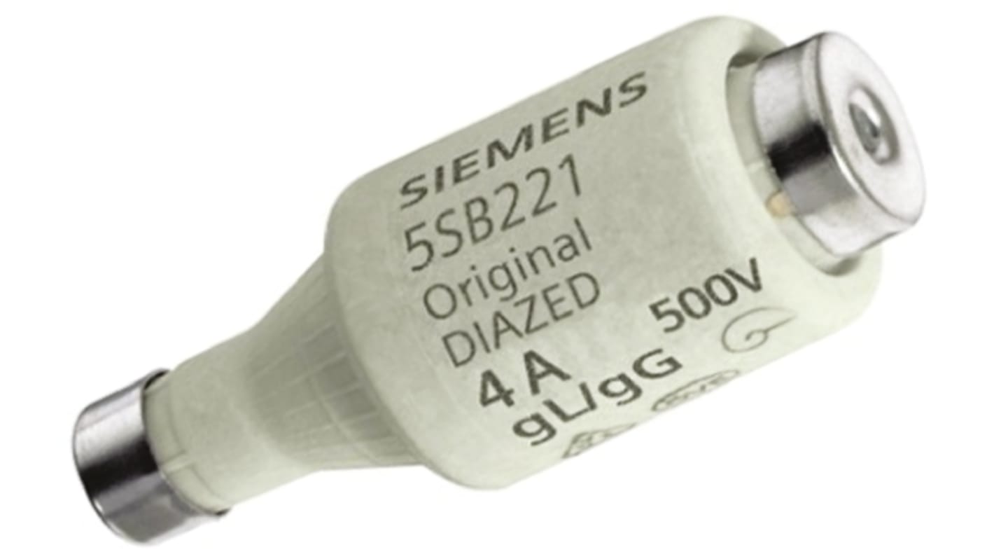 Fusibile Diazed Siemens, 4A, 50 kA a 500 V c.a., 8 kA a 500 V c.c., filetto E27, fusibile DII, cat. gG, indicatore