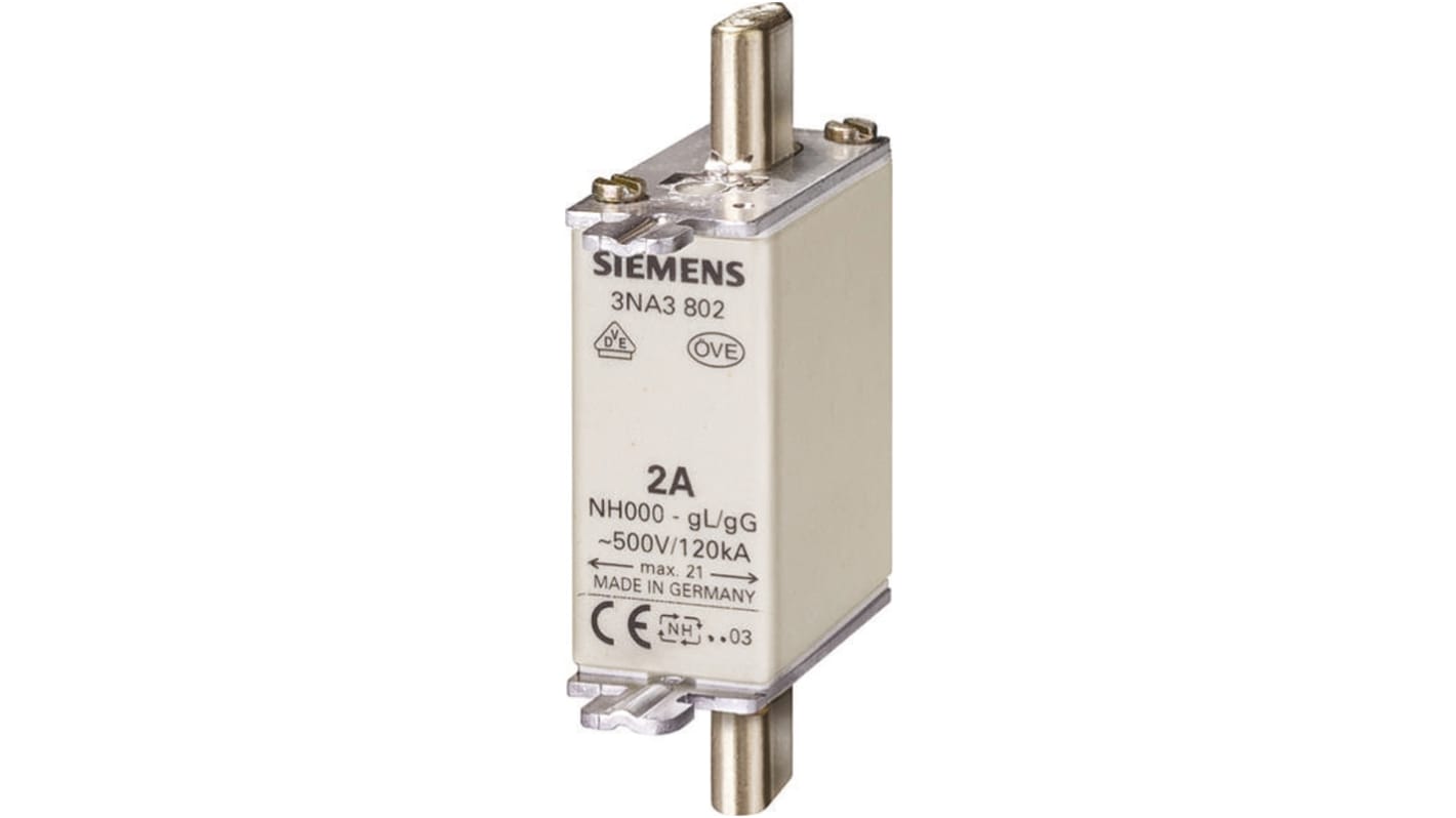 Siemens NH-Sicherung NH000, 500V ac / 10A, gG CSA 22.2, IEC EN 60269, VDE 0636