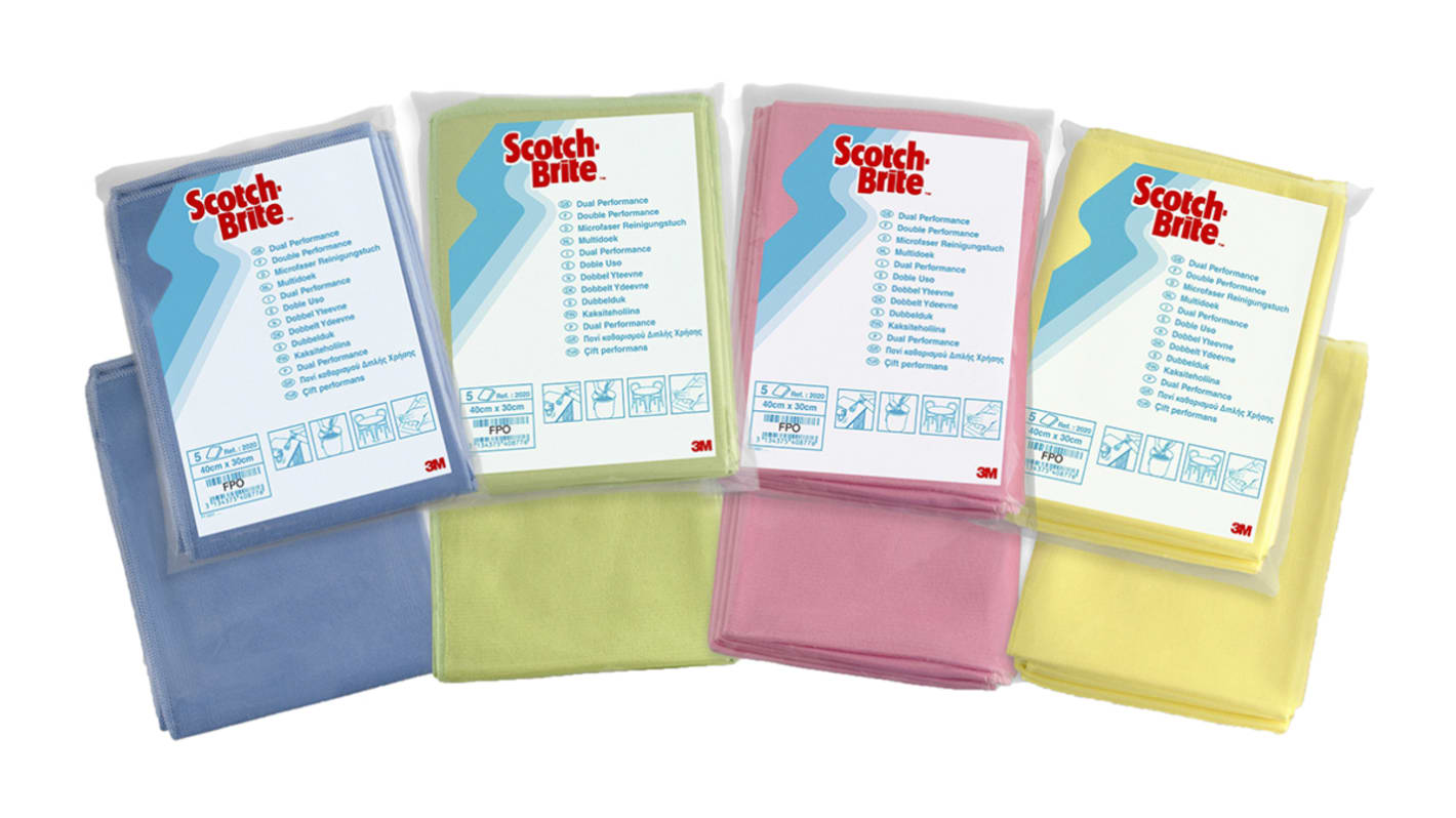 3M Scotch-Brite 2030 Blue Microfibre Cloths for Dust Removal, General Cleaning, Dry Use, Bag of 5, 320 x 360mm, Repeat