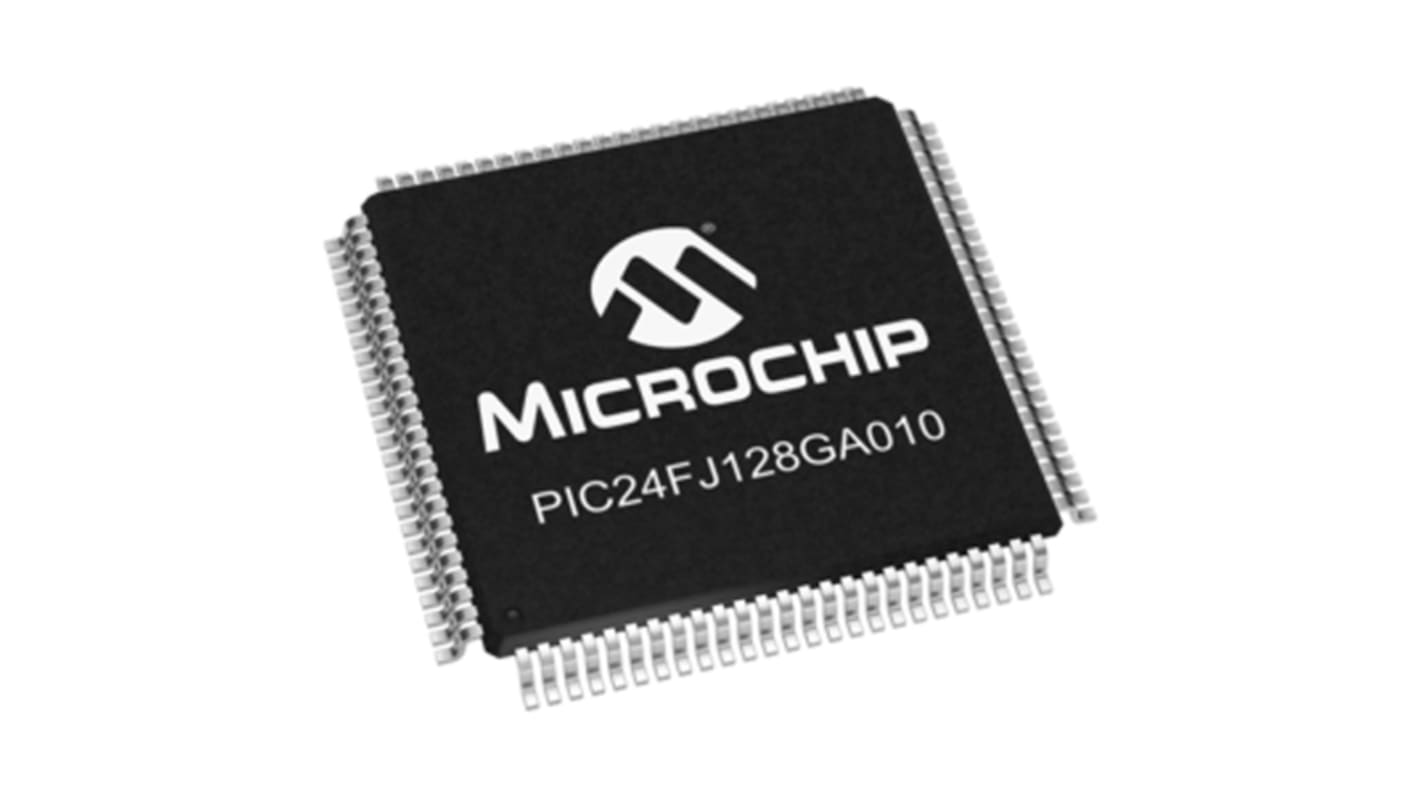 Microcontrolador Microchip PIC24FJ128GA010-I/PT, núcleo PIC de 16bit, RAM 8 kB, 32MHZ, TQFP de 100 pines