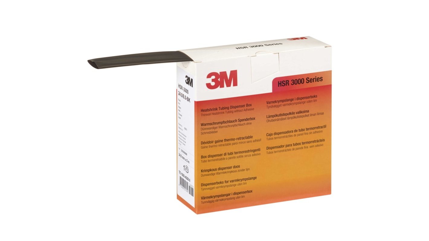 3M Halogen Free Heat Shrink Tubing, Black 18mm Sleeve Dia. x 5m Length 3:1 Ratio, HSR 3000 Series