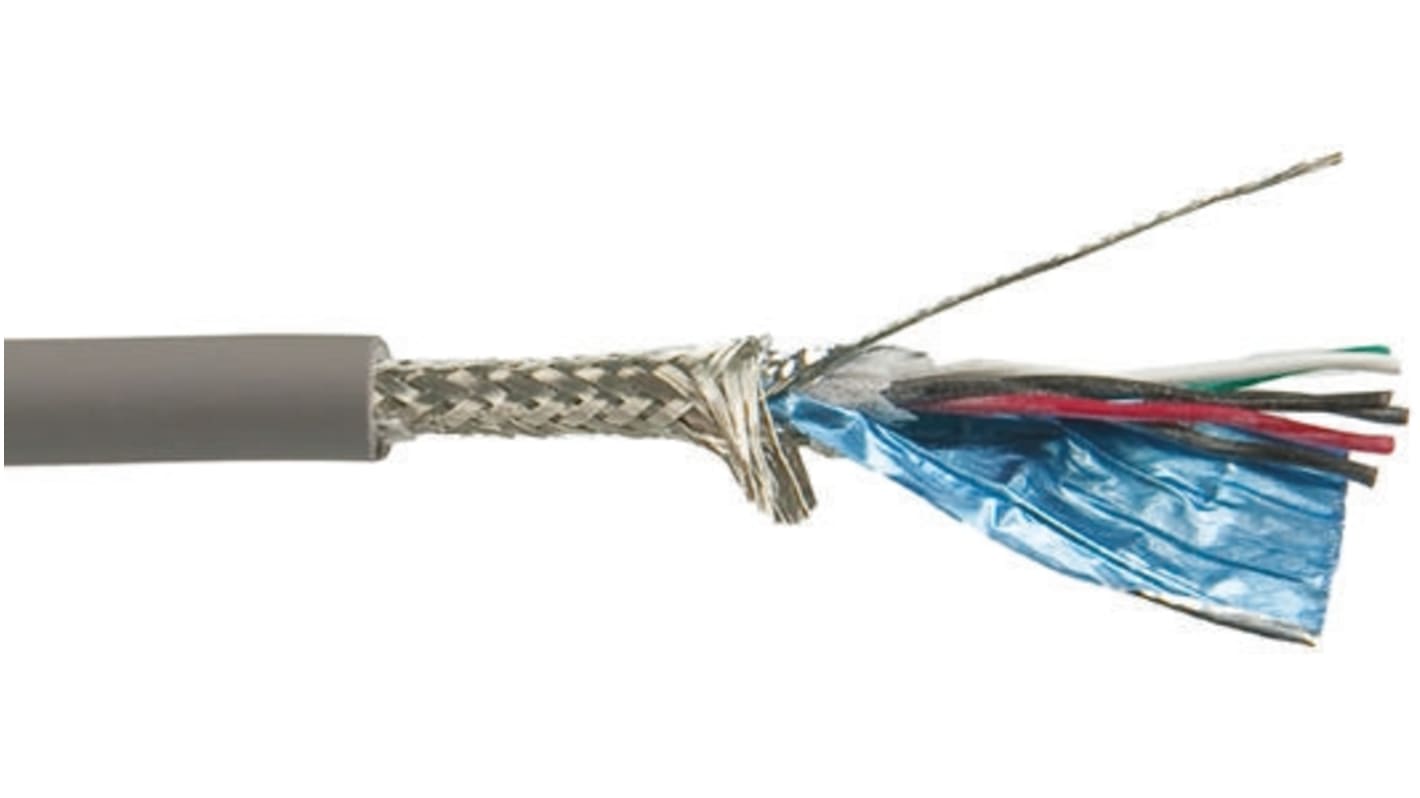 Alpha Wire Twisted Pair Data Cable, 3 Pairs, 0.09 mm², 6 Cores, 28 AWG, Screened, 30m, Grey Sheath