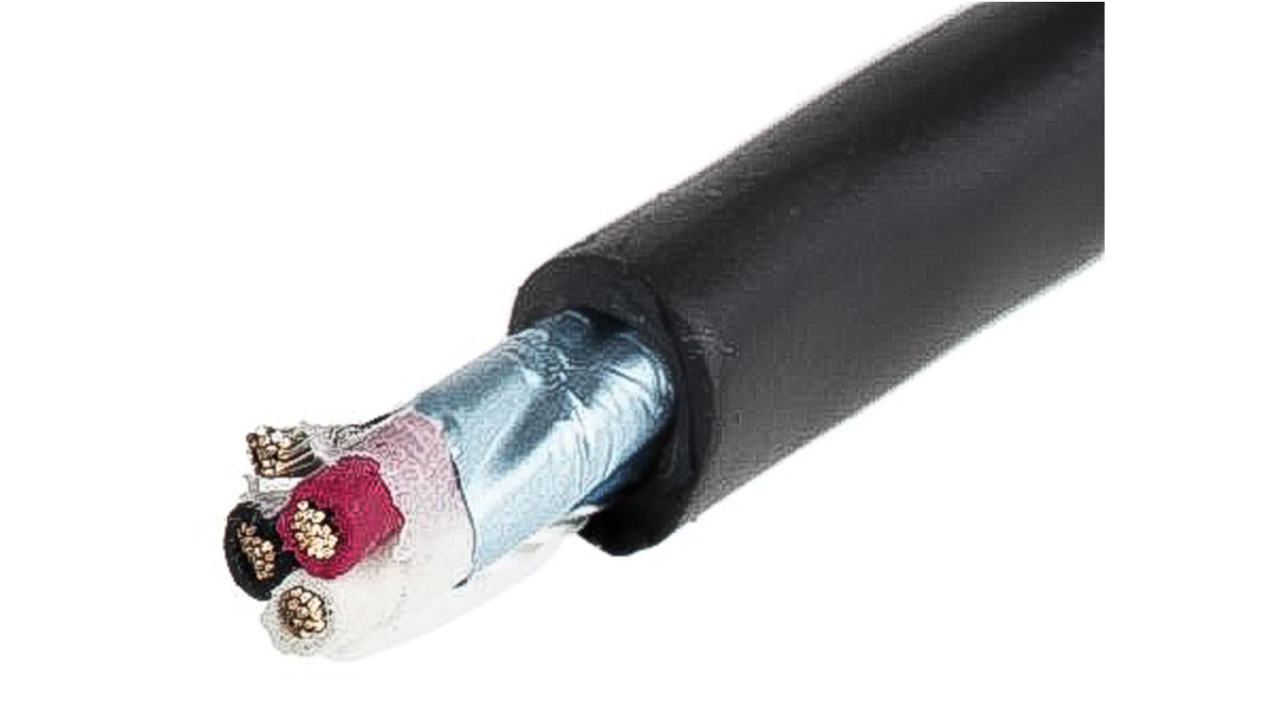 Alpha Wire Xtra-Guard 2 Control Cable, 3 Cores, 0.35 mm², Screened, 30m, Black PE Sheath, 22 AWG