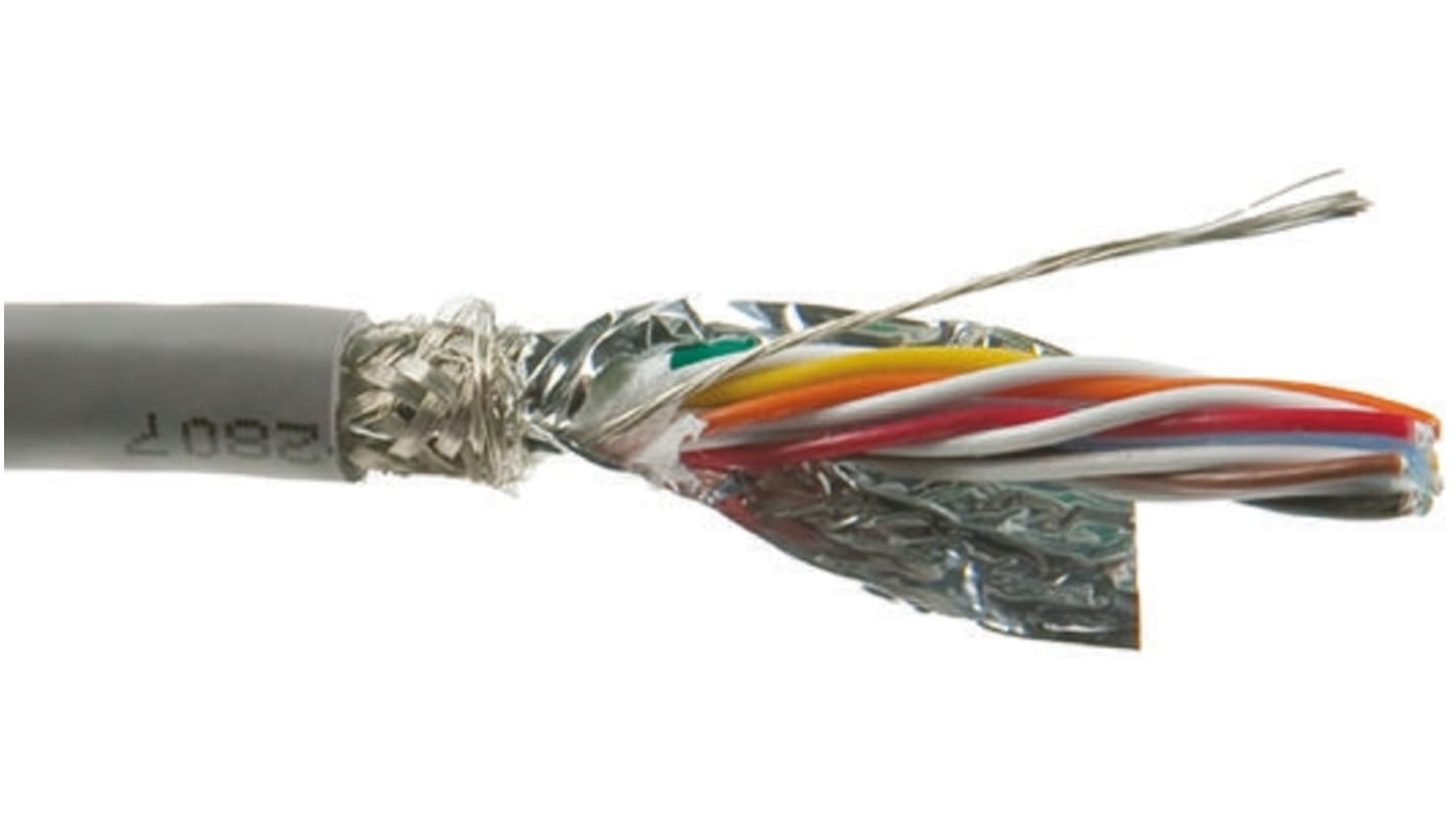 Alpha Wire Twisted Pair Multipair Industrial Cable, 6 Pairs, 0.23 mm², 24 AWG, Screened, 30m, Grey Sheath