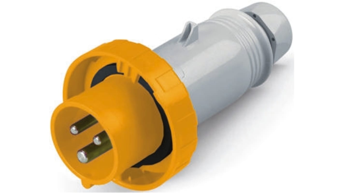 RS PRO IP67 Yellow Cable Mount 2P+E Industrial Power Plug, Rated At 16A, 100 → 130 V