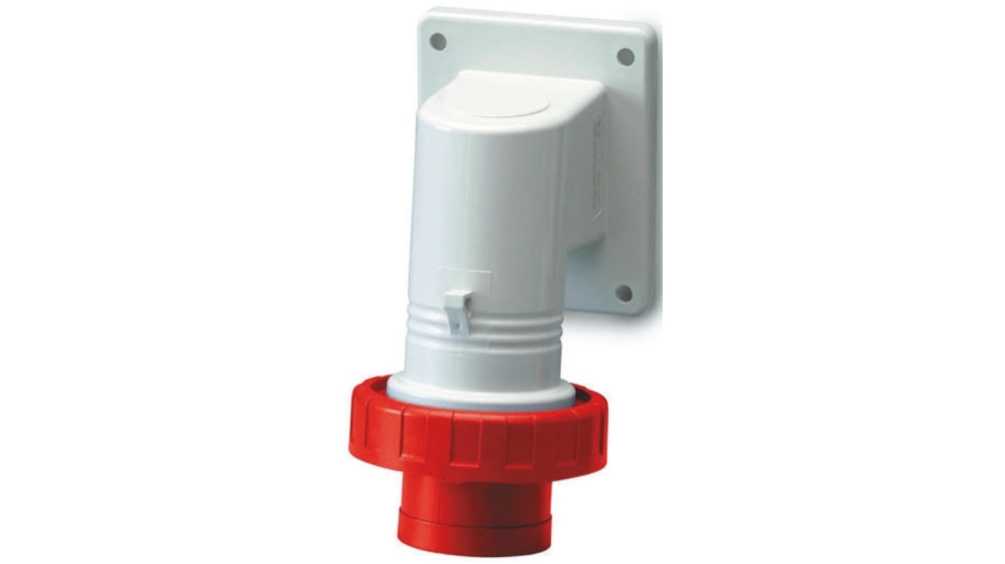 Scame IP66, IP67 Red Wall Mount 3P + E Right Angle Industrial Power Plug, Rated At 16A, 415 V