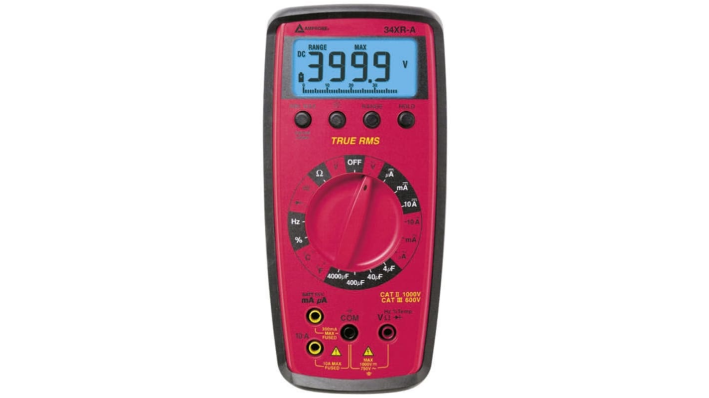 Amprobe 34XRA Handheld Digital Multimeter, True RMS, 10A ac Max, 10A dc Max, 750V ac Max - RS Calibrated