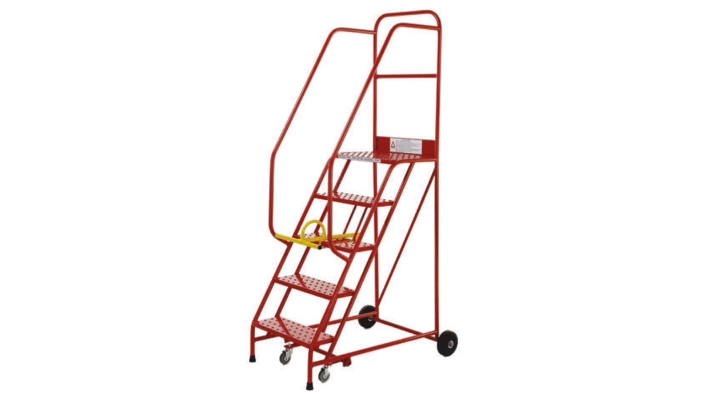 RS PRO 5 Tread Steel Steps 1.25m Platform Height, Red