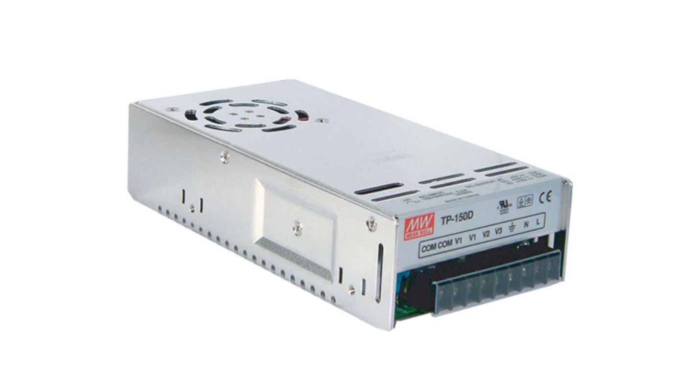 Mean Well Switching Power Supply, TP-150D, 5 V dc, 12 V dc, 24 V dc, 3 A, 15 A, 600 mA, 154W, Triple Output, 127