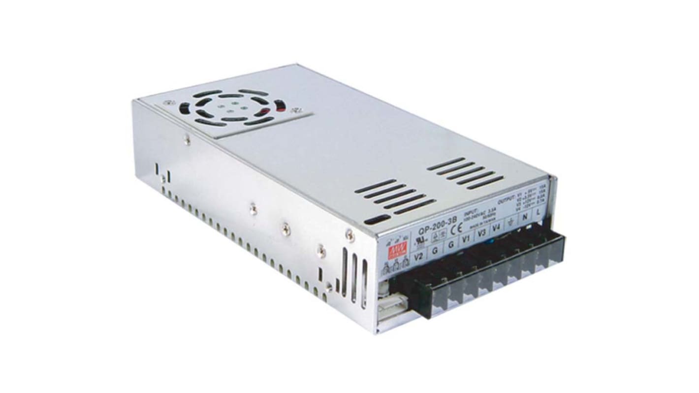 Mean Well Embedded Switch Mode Power Supply SMPS, QP-200-3C, 3.3 V dc, 5 V dc, 5 A, 15 A, 700 mA, 210W, Quad Output,