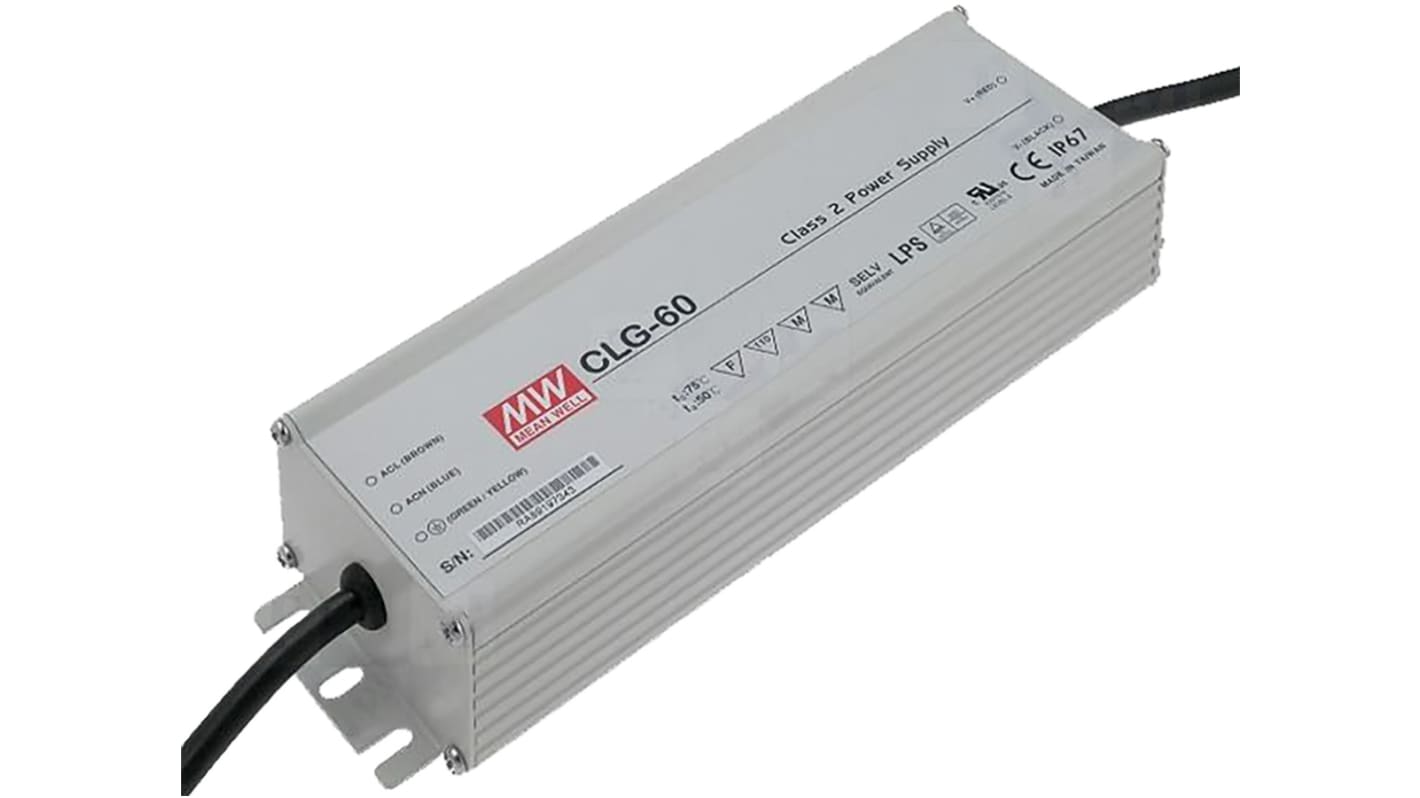 Mean Well LED Driver, 24V Output, 60W Output, 2.5A Output, Constant Voltage