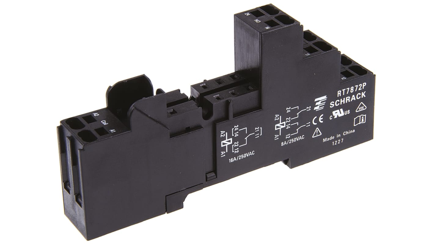 Support relais TE Connectivity 8 contacts, Rail DIN, 240V c.a., pour Série RT