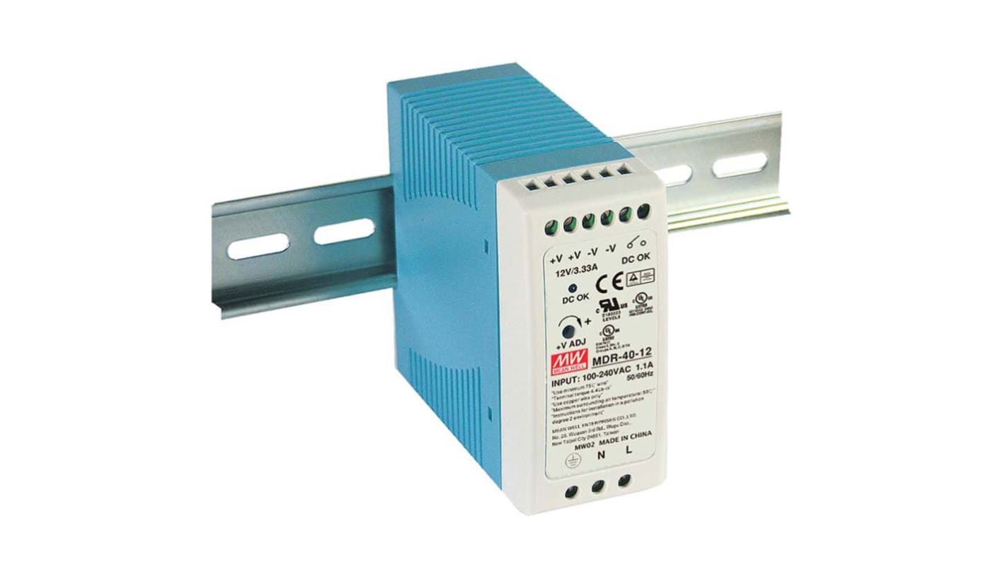 MEAN WELL MDR Switched Mode DIN Rail Power Supply, 85 → 264V ac ac Input, 5V dc dc Output, 6A Output, 40W