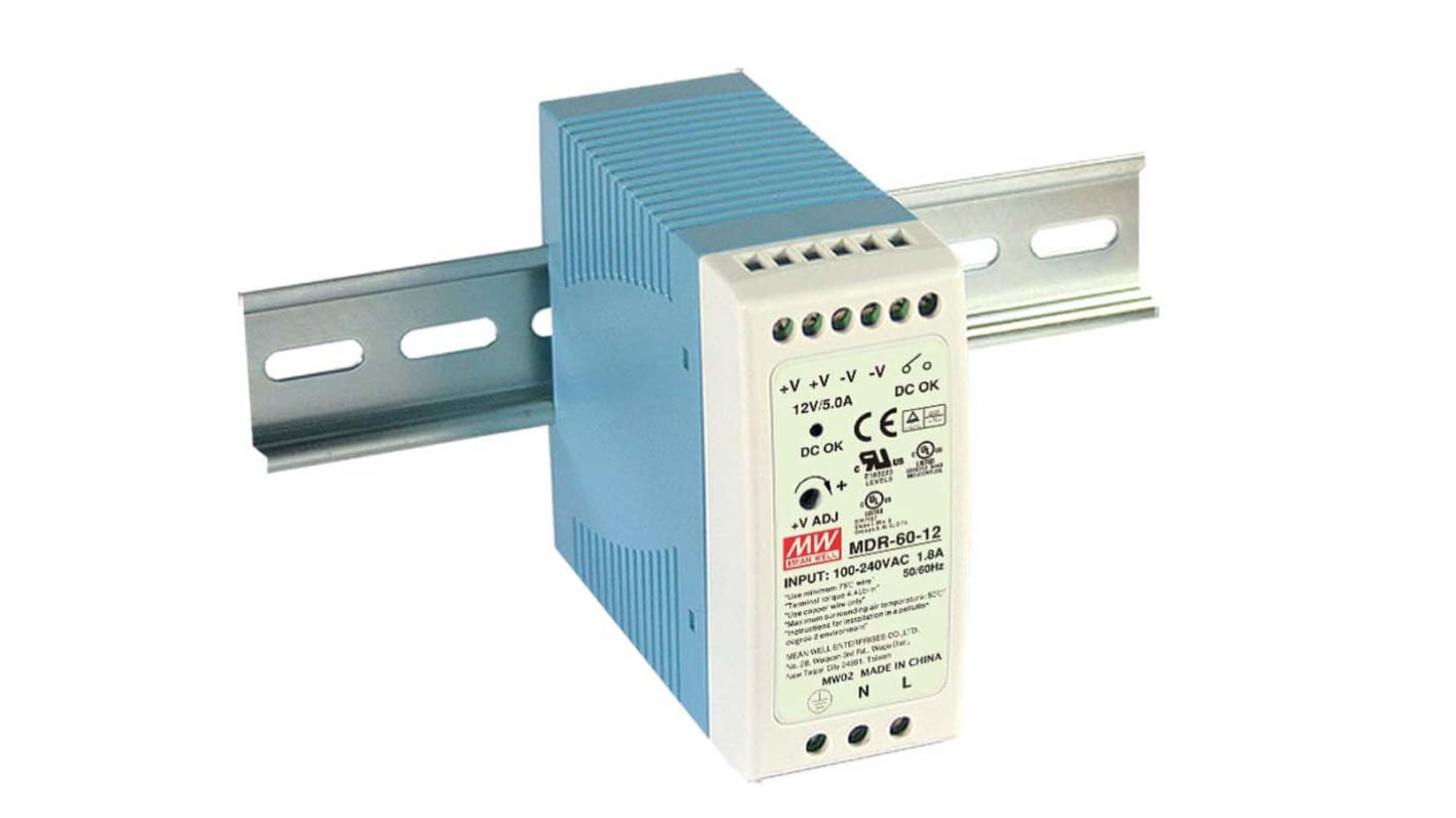 MEAN WELL MDR Switch Mode DIN Rail Power Supply, 85 → 264V ac ac Input, 48V dc dc Output, 1.25A Output, 60W