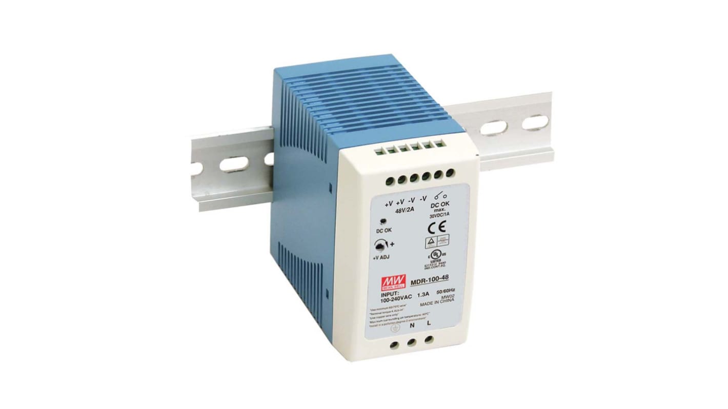 MEAN WELL MDR Switch Mode DIN Rail Power Supply, 85 → 264V ac ac Input, 12V dc dc Output, 7.5A Output, 100W