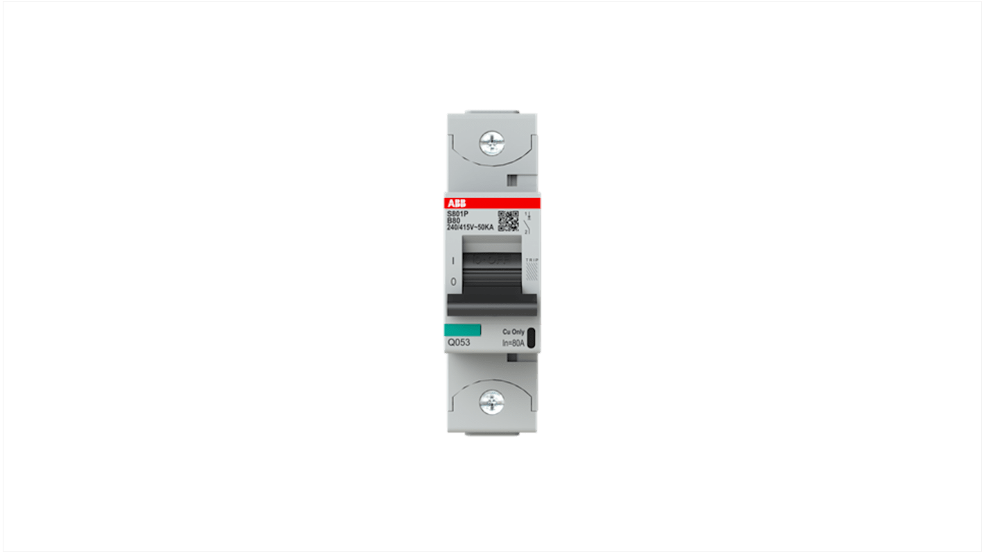 Interruptor automático 1P, 80A, Curva Tipo B, Poder de corte 36 kA S801P-B80, Altas prestaciones, Montaje en Carril DIN