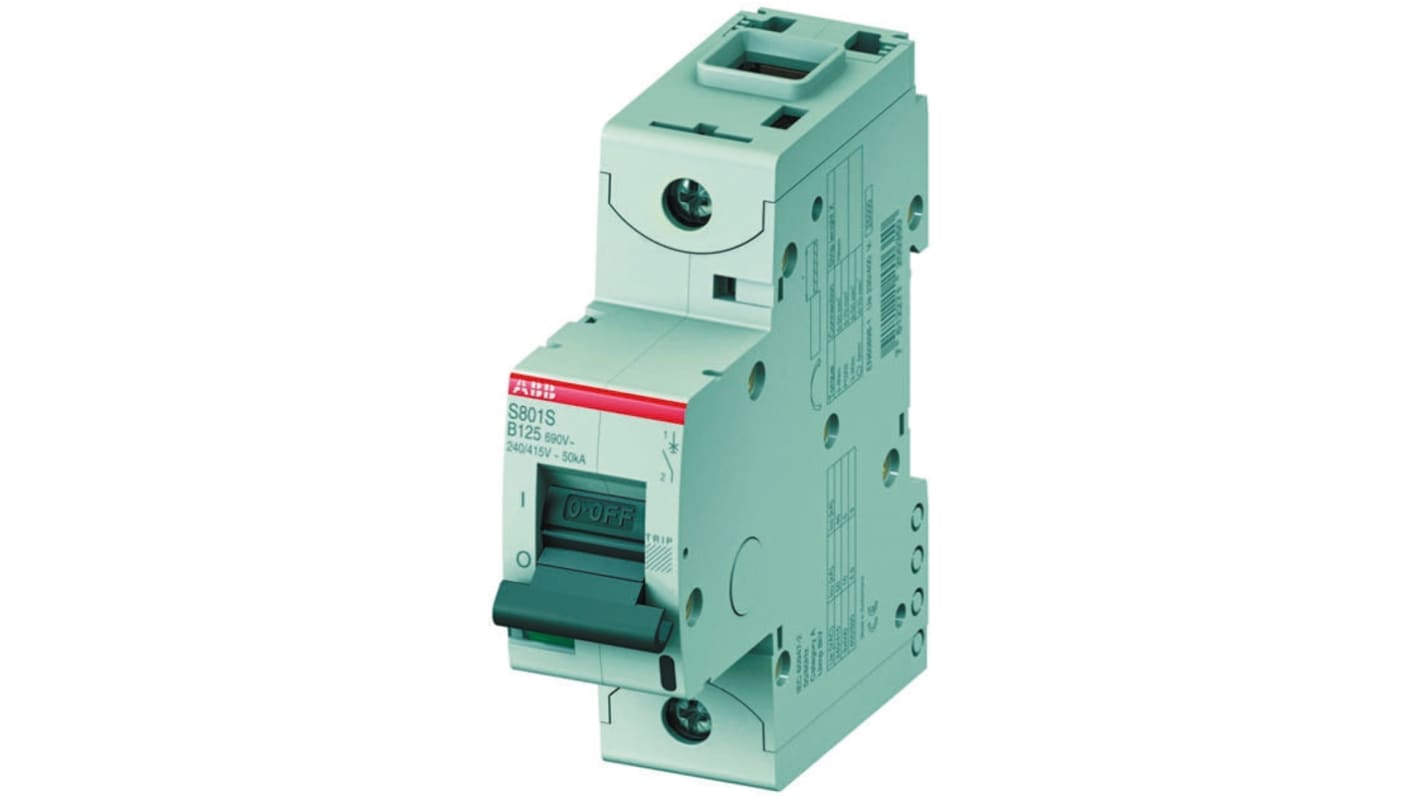 ABB High Performance S800S MCB, 1P, 125A Curve C, 400V AC, 250V DC, 50 kA Breaking Capacity