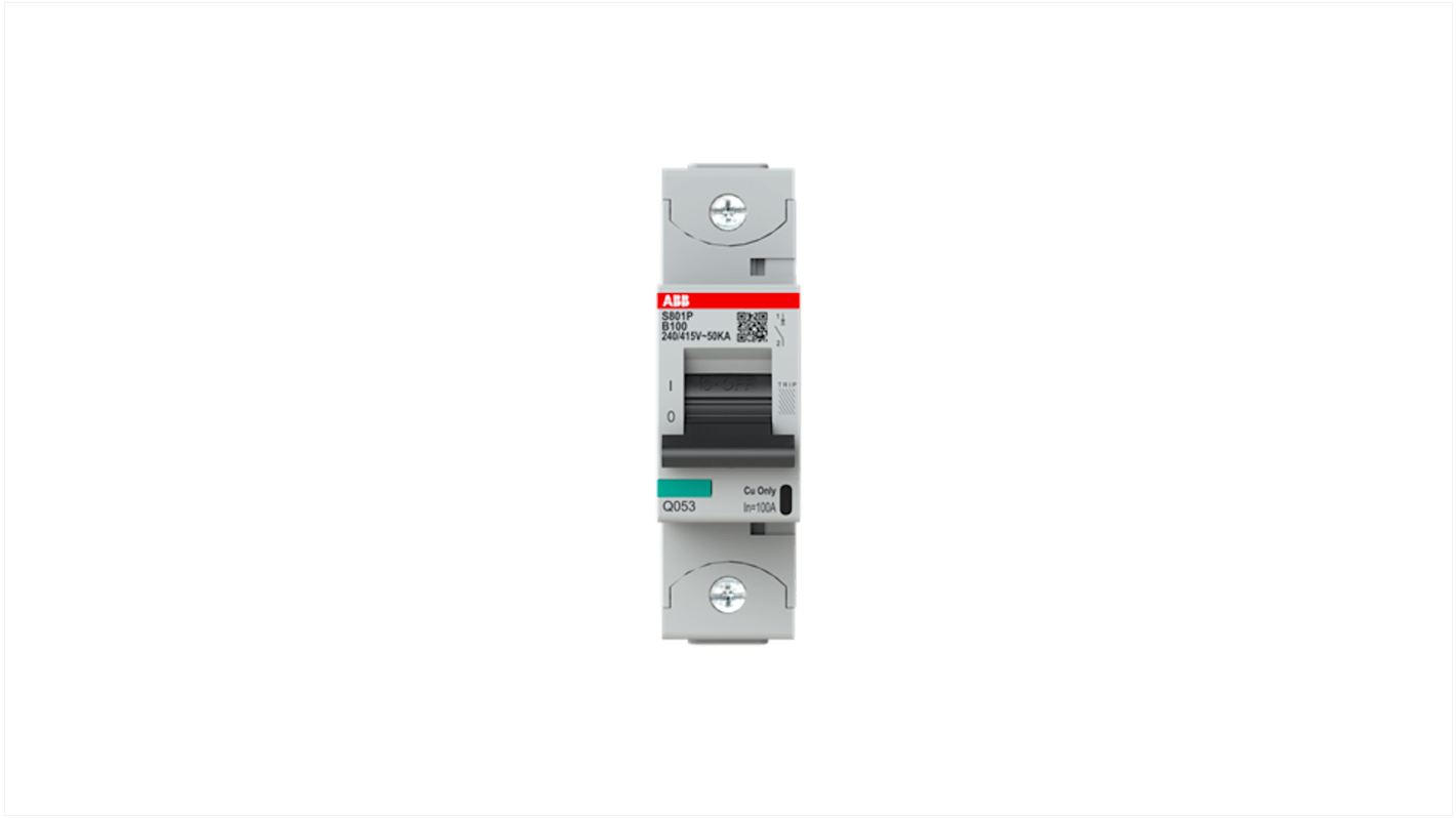 Disjoncteur ABB S800N 1P, 100A, pouvoir de coupure 36 kA, montage rail DIN