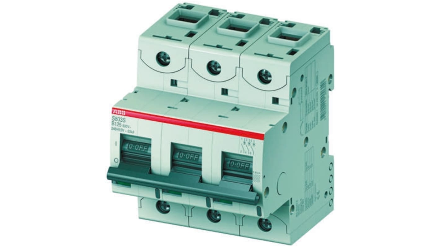 ABB High Performance S800S MCB, 3P, 125A Curve C, 400V AC, 250V DC, 50 kA Breaking Capacity