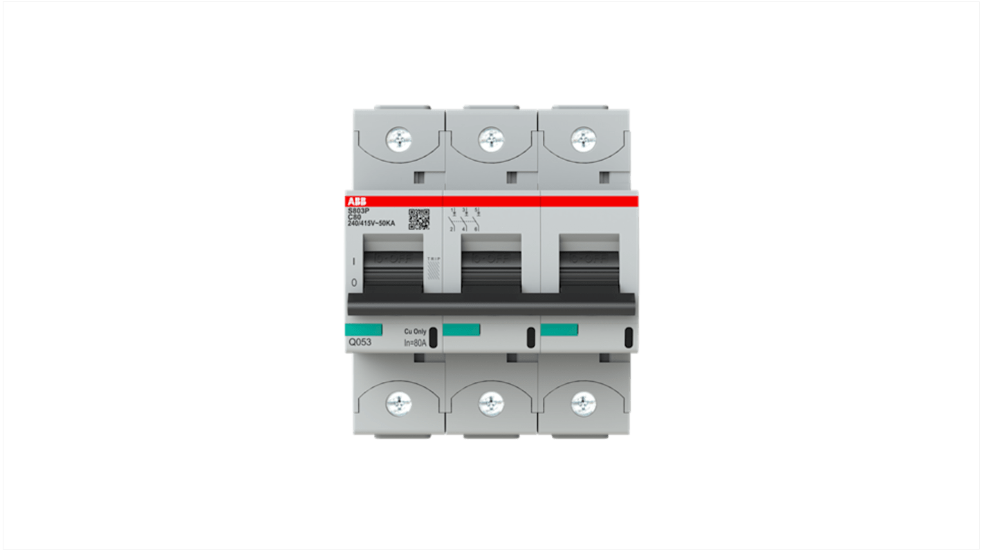 ABB S800S MCB Leitungsschutzschalter Typ C, 3-polig 80A 400V, Abschaltvermögen 50 kA Hohe Leistung DIN-Schienen-Montage