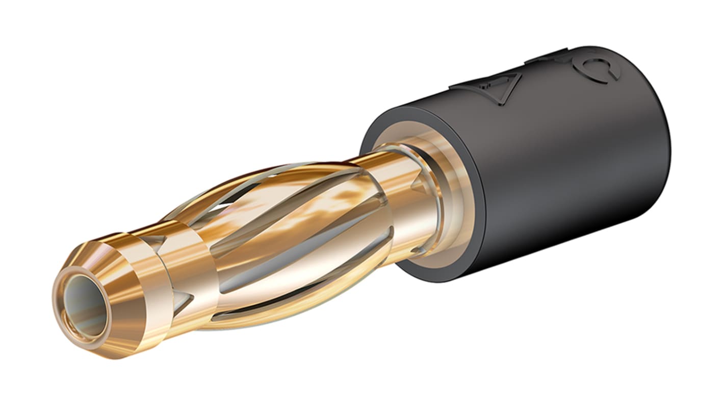 Staubli ellenőrzőcsatlakozó adapter, Fekete, Ø 4mm, Sárgaréz anyagú, Arany borítású érintkező