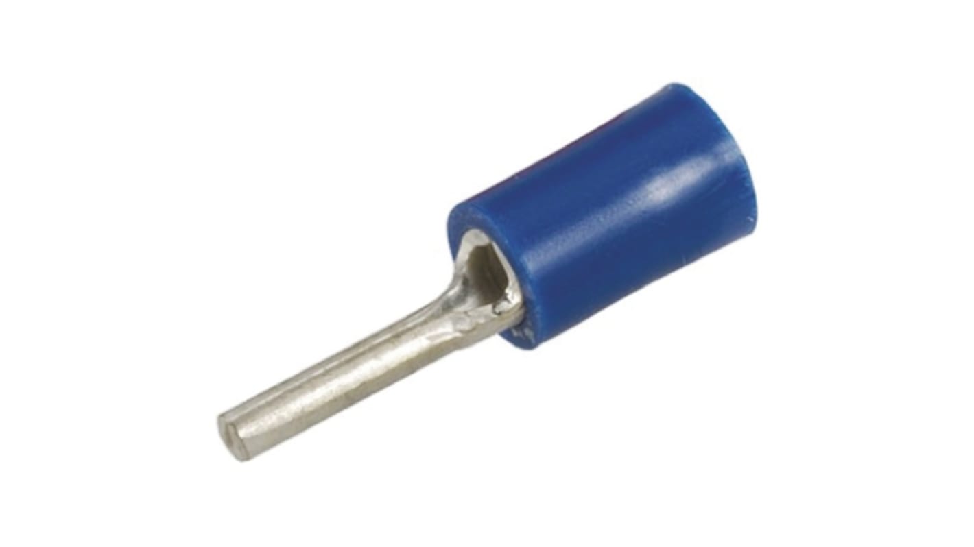 RS PRO Insulated, Tin Crimp Pin Connector, 1.5mm² to 2.5mm², 16AWG to 14AWG, 1.9mm Pin Diameter, 12mm Pin Length, Blue