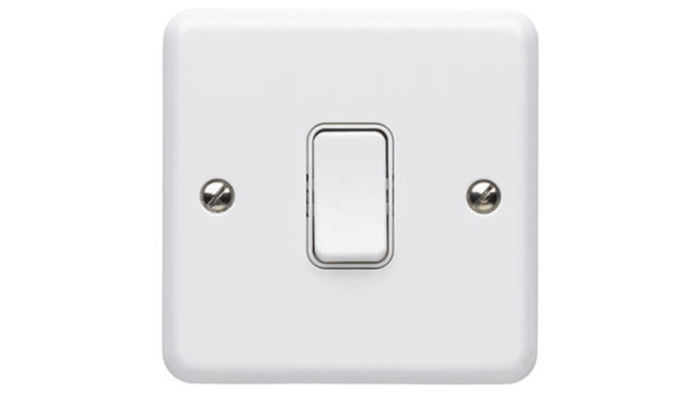 MK Electric White Rocker Light Switch, 2 Way, 1 Gang, Metalclad