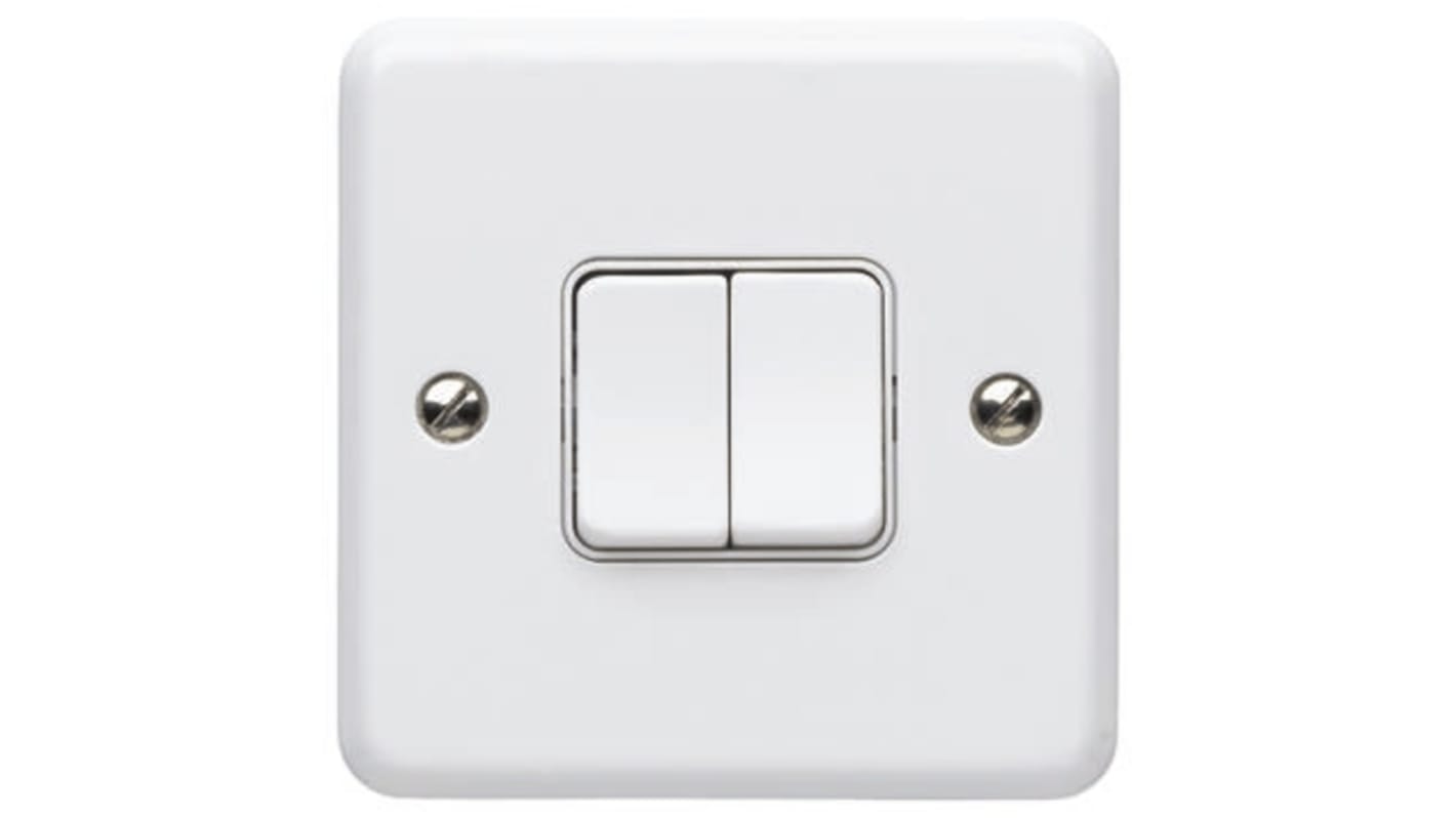 MK Electric White Rocker Light Switch, 2 Way, 2 Gang, Metalclad