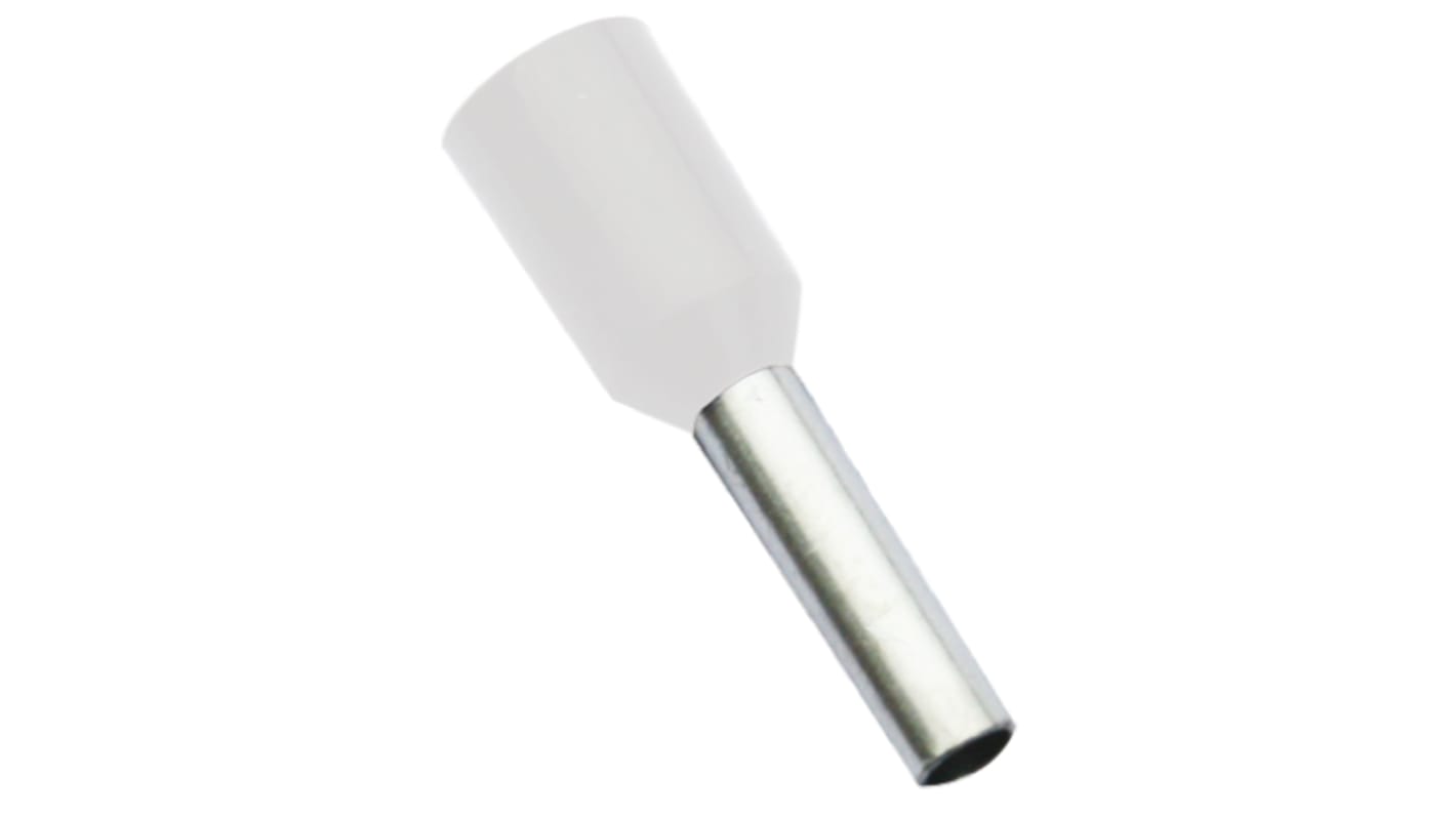 RS PRO Insulated Crimp Bootlace Ferrule, 8mm Pin Length, 1.3mm Pin Diameter, 0.5mm² Wire Size, White