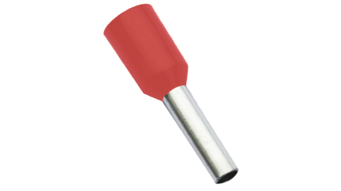 RS PRO Insulated Crimp Bootlace Ferrule, 8mm Pin Length, 1.7mm Pin Diameter, 1mm² Wire Size, Red