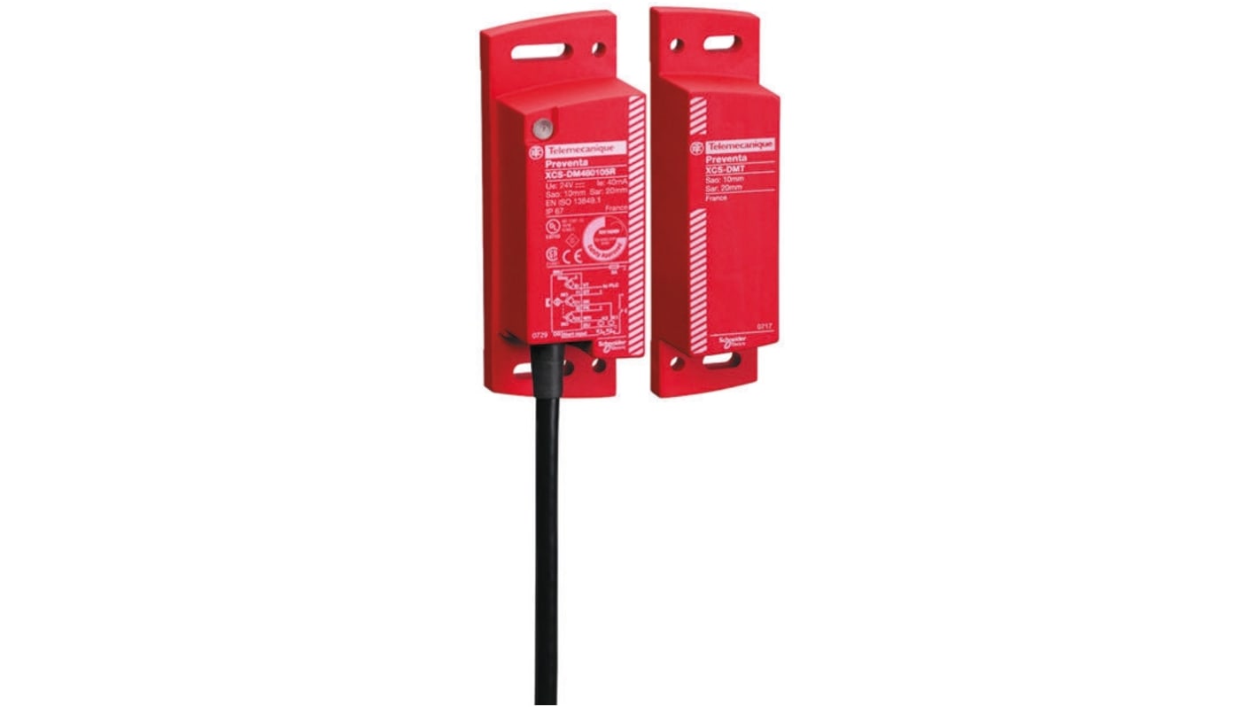 Telemecanique Sensors XCS-DM Series Magnetic Non-Contact Safety Switch, 24V dc, Plastic Housing, 2NO, 10m Cable