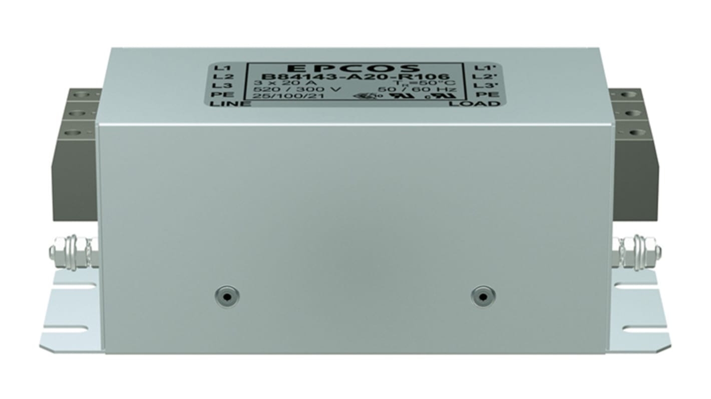 EPCOS B84143A*R106 EMV-Filter, 520 V ac, 80A, Flanschmontage, Schraub, 3-phasig 3,4 mA / 50 → 60Hz Single Stage