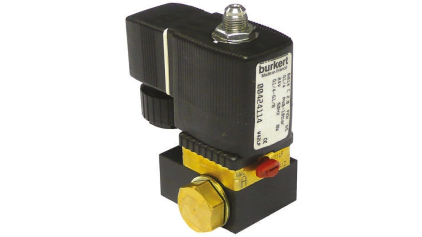 Válvula de solenoide Burkert 6014P de 3 puertos, Hembra G de 1/8 pulg., Directo, NC de 24 Vdc