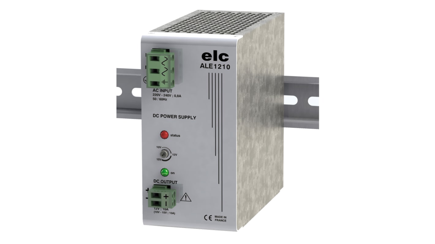 Fuente de alimentación de carril DIN ELC, , 1 salida 12V dc 10A 150W