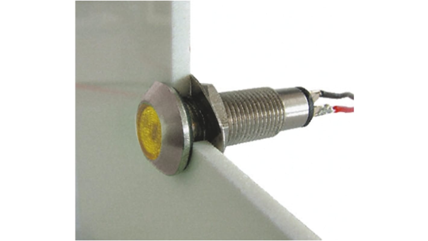 Indicador LED Marl, Amarillo, lente prominente, marco Negro, Ø montaje 8.1mm, 12 → 28V, 6 → 16mA, 217mcd,
