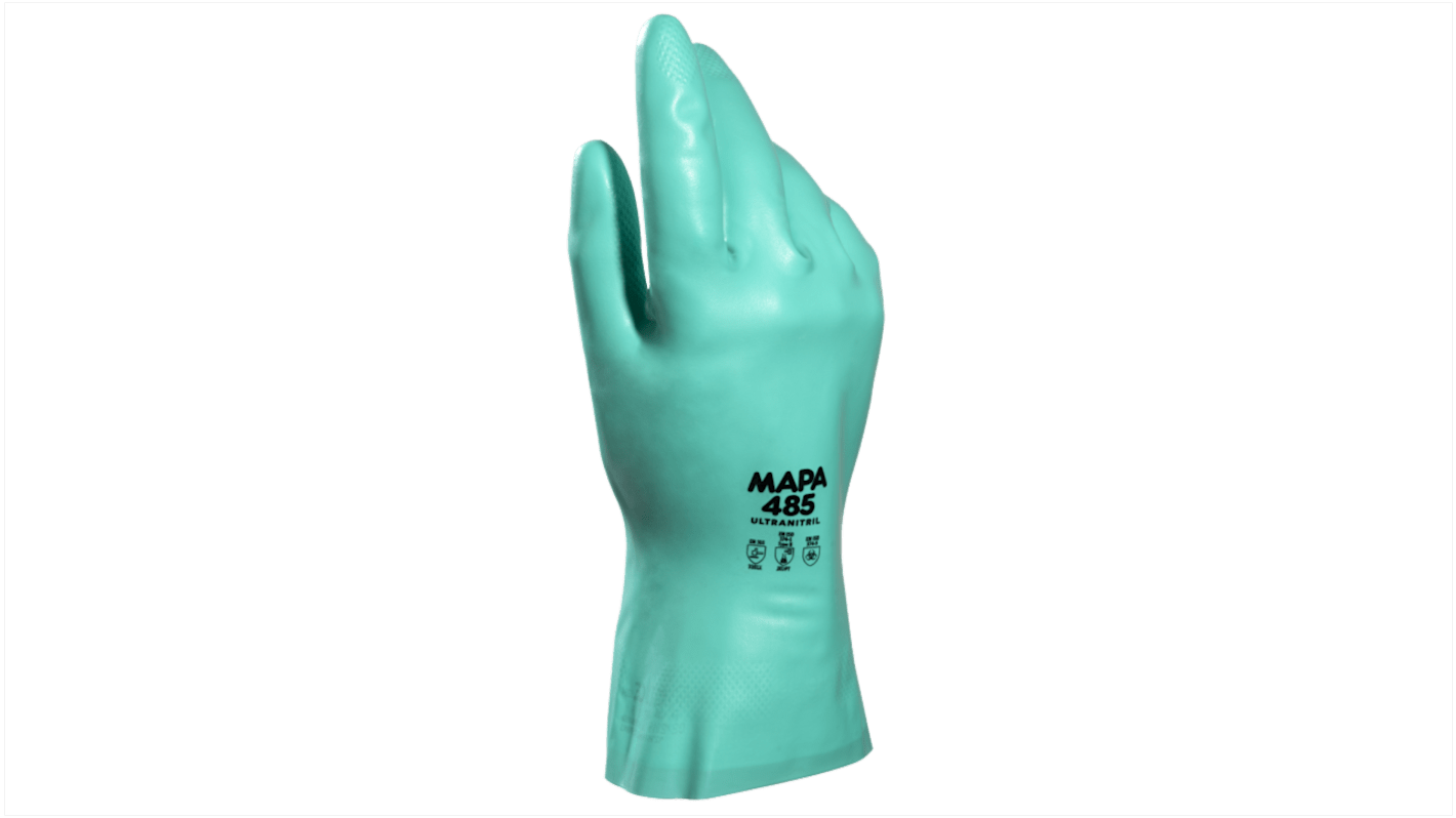 Mapa Spontex 485 ULTRANITRIL 8 Green Nitrile Chemical Resistant Work Gloves, Size 8, Medium, Nitrile Coating