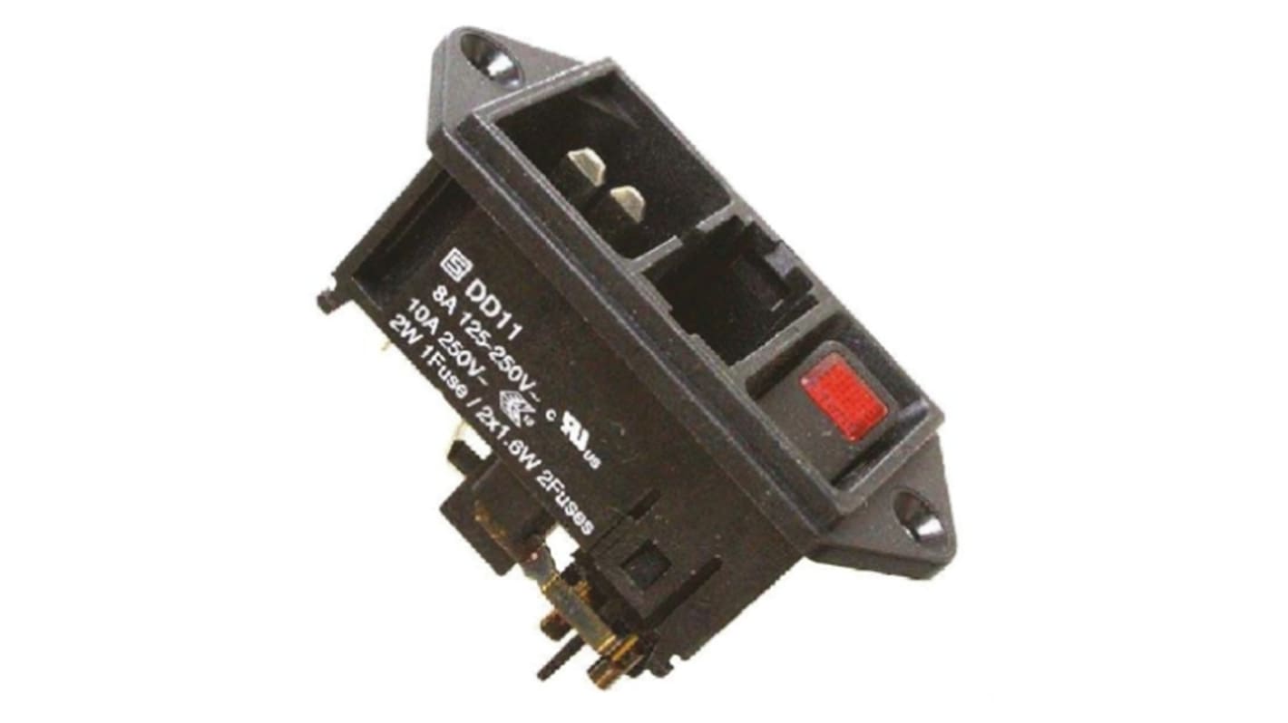 Conector IEC C14 macho Schurter, Montaje en Panel, 250 V, 10A, con 2 fusibles de 5 x 20mm, con interruptor de 2 polos
