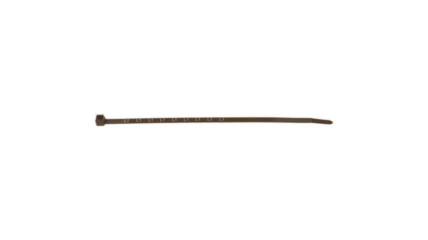 HellermannTyton Cable Tie, Printed ID for Metering, 200mm x 4.6 mm, Brown Nylon, Pk-1000