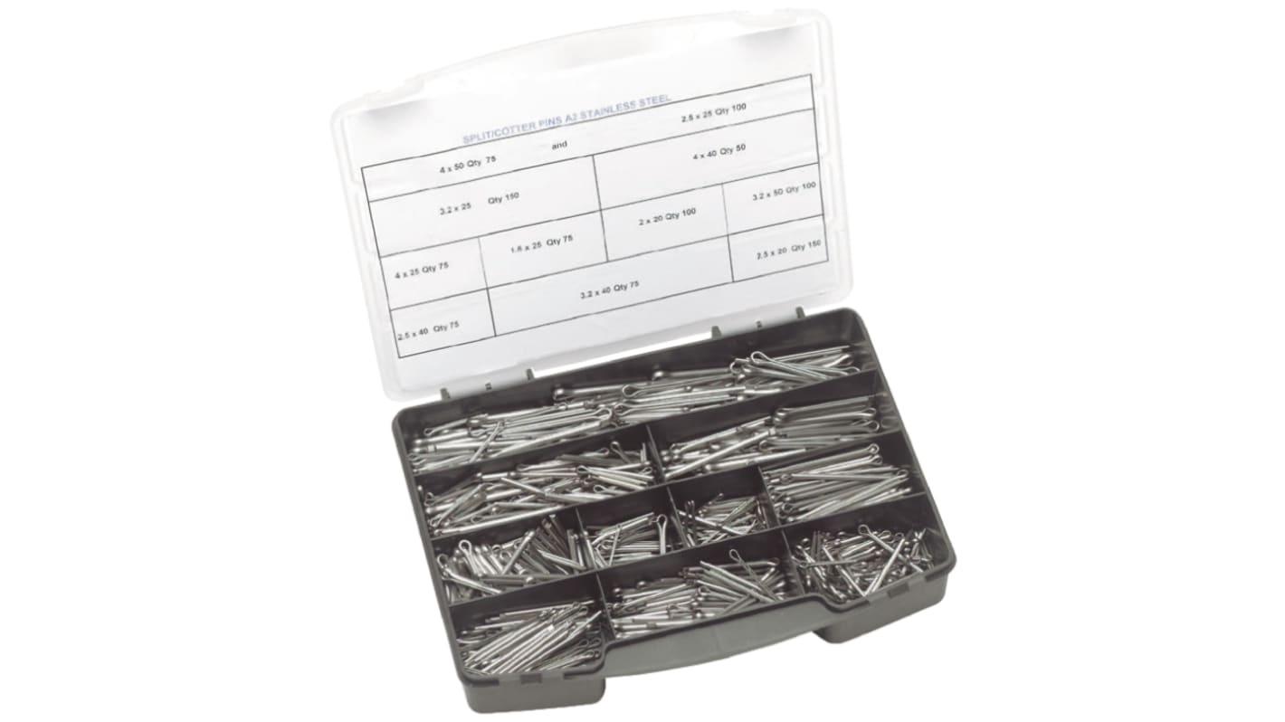 1025 piece Plain Stainless Steel Metric Cotter Pin Kit A2 304