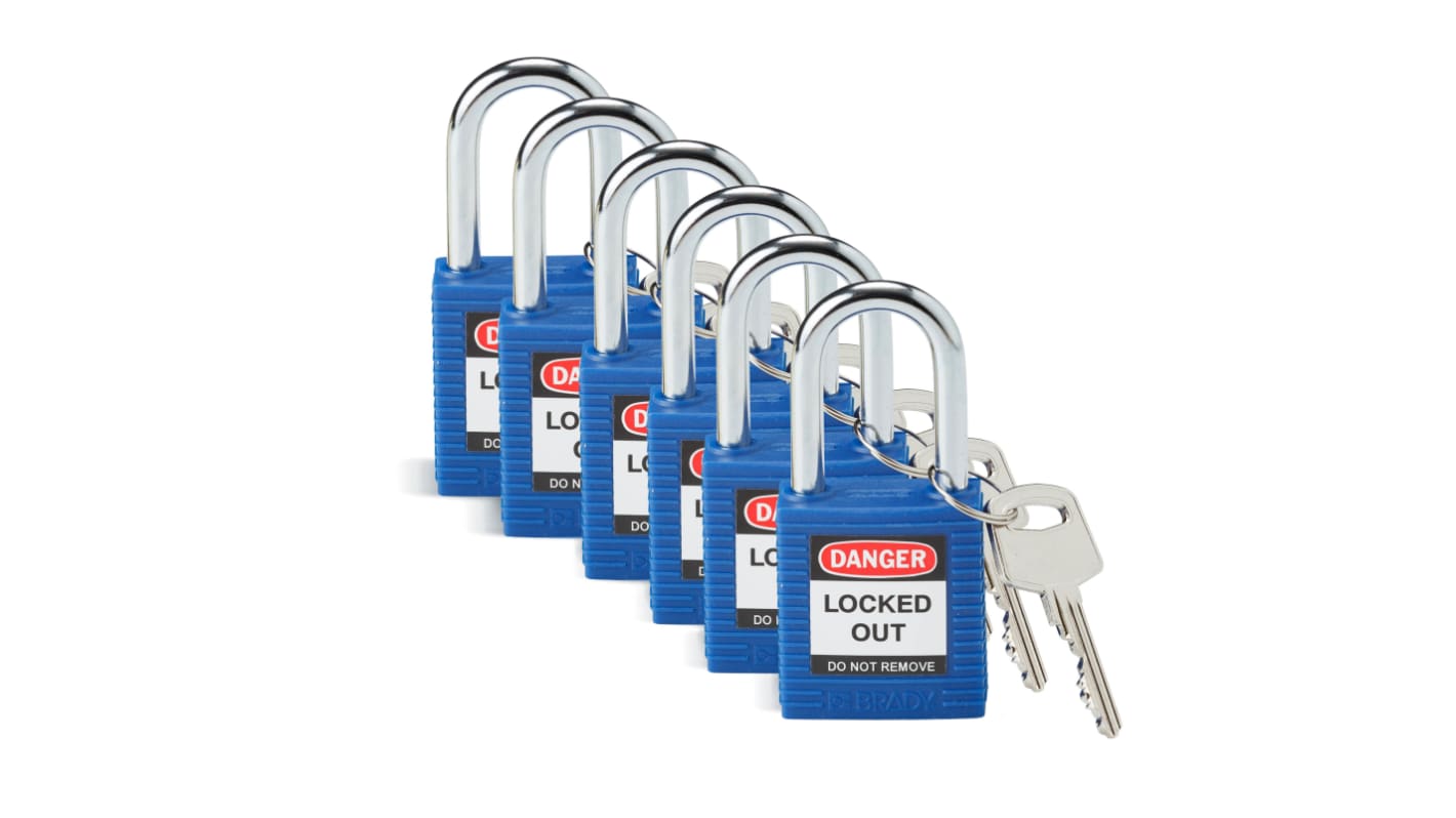 Lucchetto di sicurezza con chiave Brady per uso interno ed esterno, in , anello da 6mm, L. 51mm, col Blu