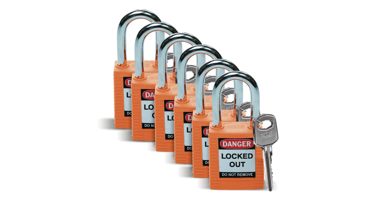 Brady Nylon, Stahl Vorhängeschloss mit Schlüssel Orange, Bügel-Ø 6mm x 51mm