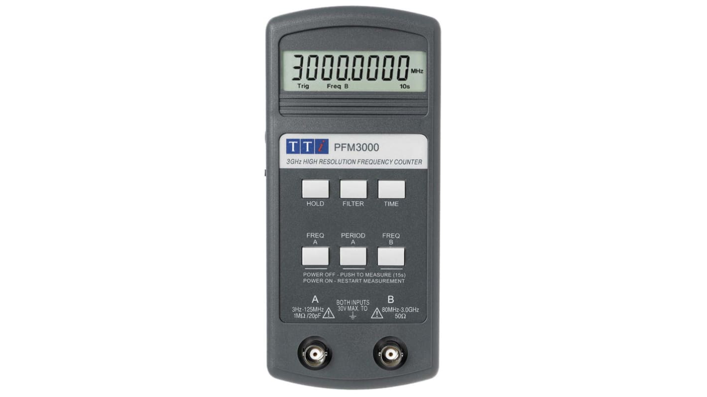 Contador de frecuencia Aim-TTi PFM3000, máx. 3GHz, mín 3 Hz, resolución 6 Dígito PFM3000, Calibrado RS