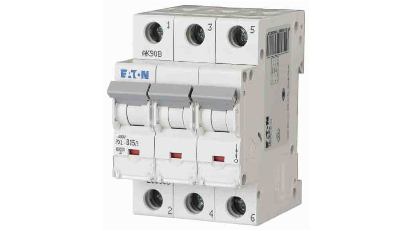 Eaton xPole PXL, S200 MCB, 3P, 15A Curve B, 400V AC, 48V DC, 10 kA Breaking Capacity