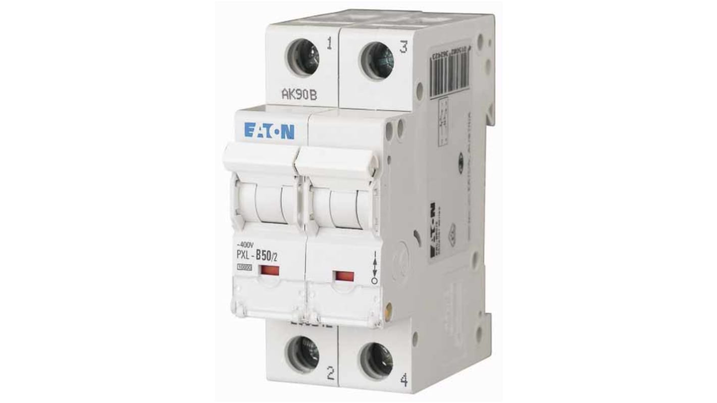 Eaton xPole PXL, S200 MCB, 2P, 50A Curve C, 400V AC, 48V DC, 10 kA Breaking Capacity