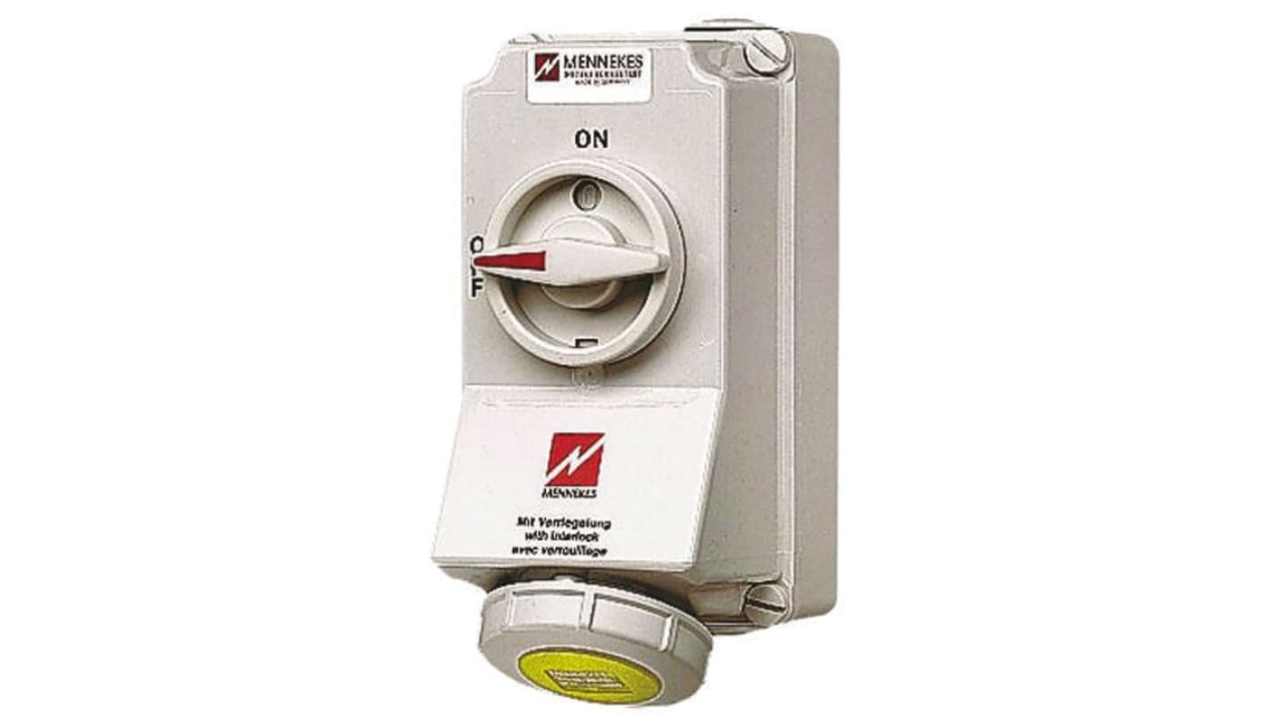 MENNEKES Switchable IP44 Industrial Interlock Socket 2P+E, Earthing Position 4h, 16A, 110 V