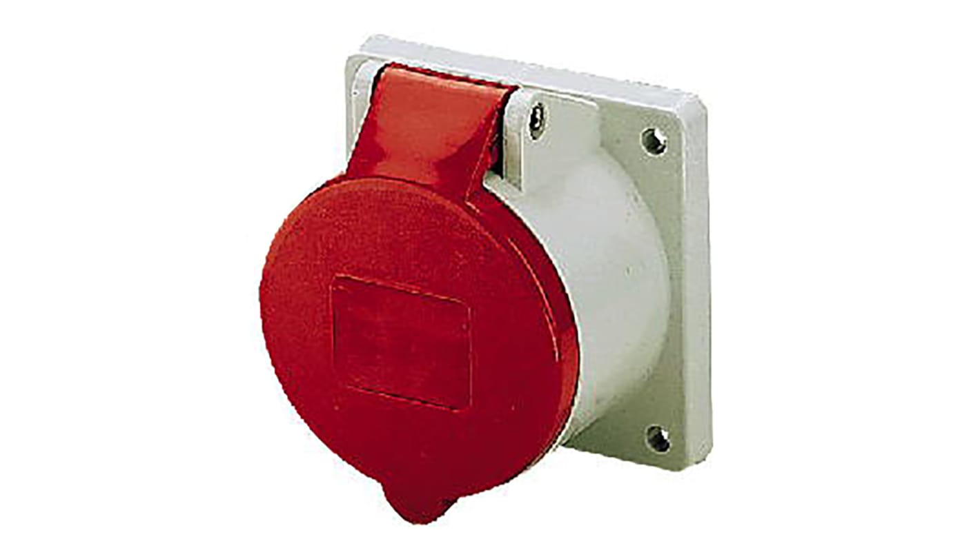 Conector de potencia industrial Hembra, Formato 4P, Orientación Recto, Rojo, 400 V, 32A, IP44